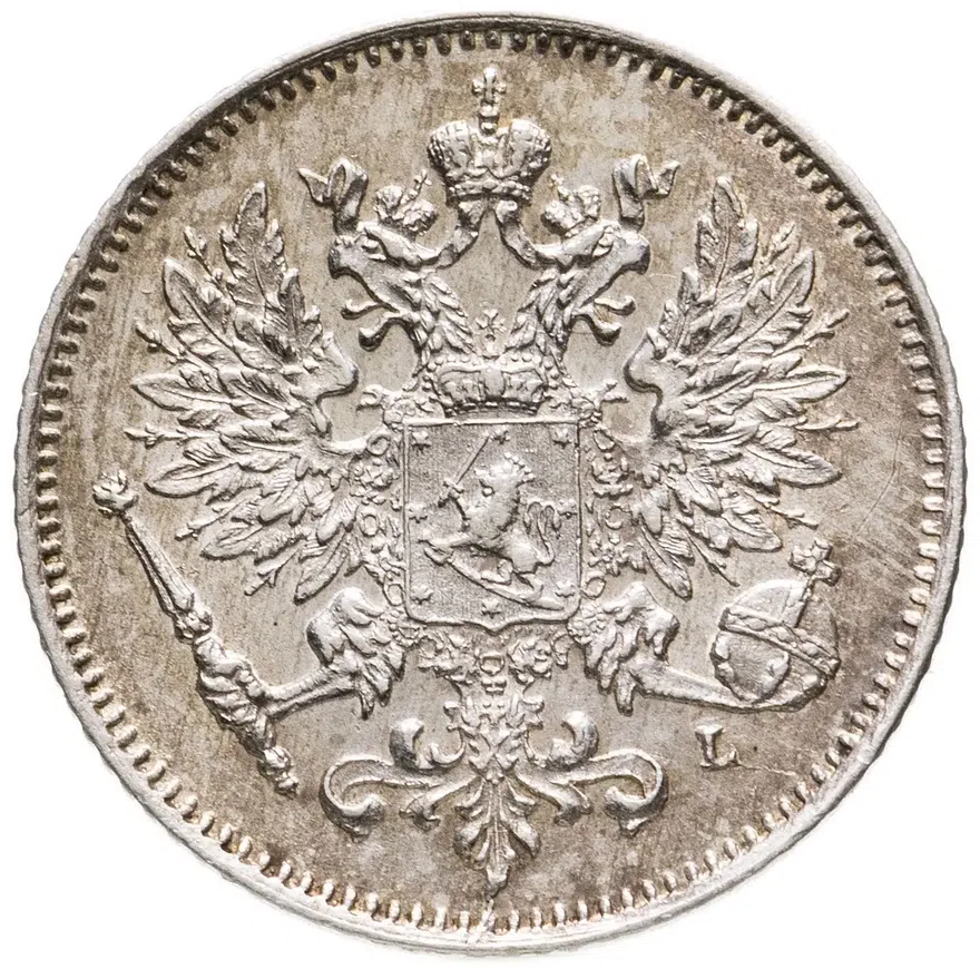 25 пенни (pennia) 1909, монета для Финляндии L, реверс