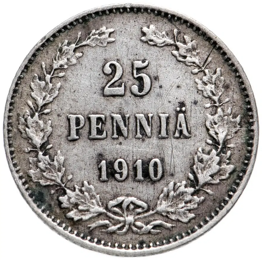 25 пенни 1910 L, монета для Финляндии