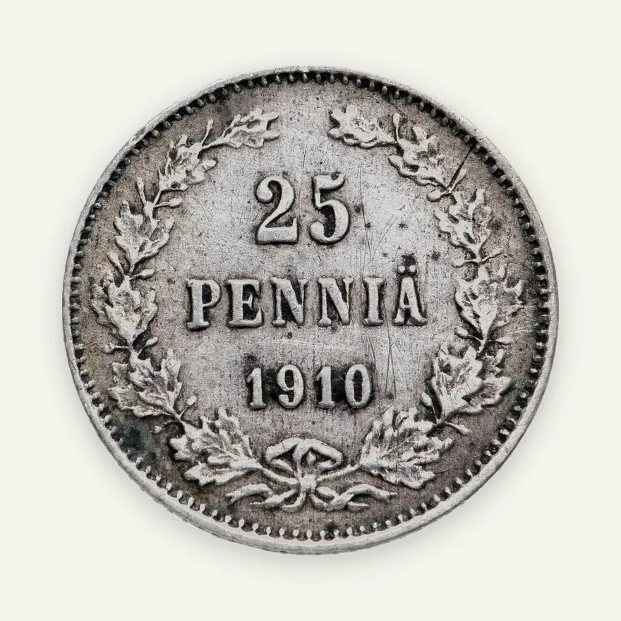 25 пенни 1910 L, монета для Финляндии, реверс