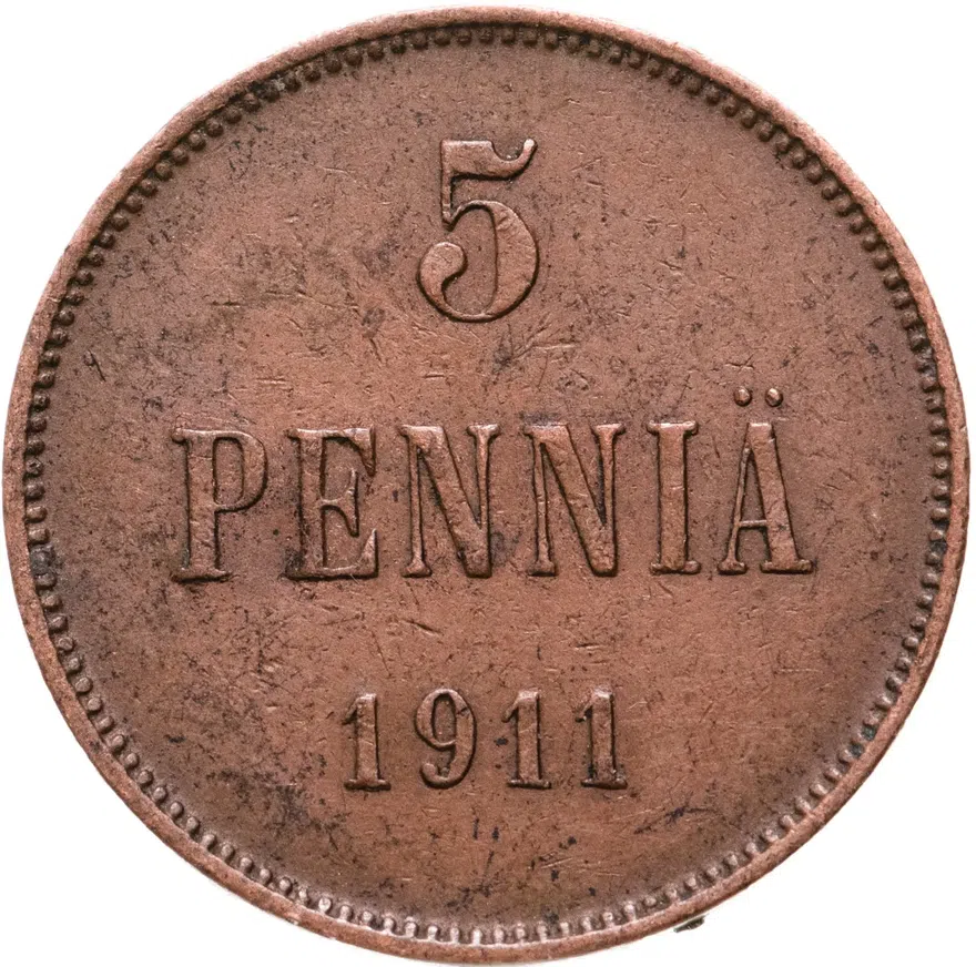5 пенни (pennia) 1911, монета для Финляндии