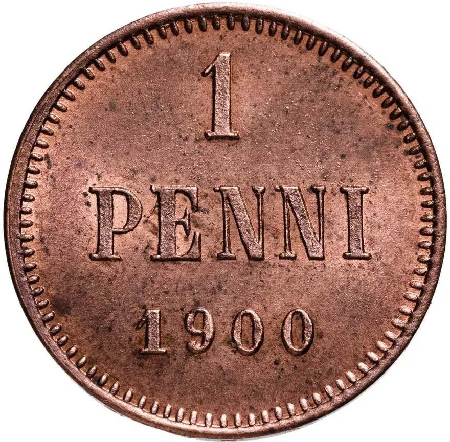 1 пенни (penni) 1900 монета для Финляндии