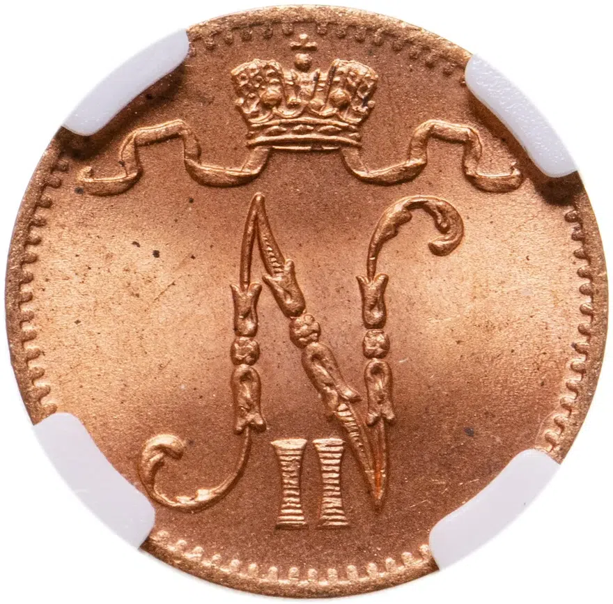 1 пенни (penni) 1905, монета для Финляндии, реверс