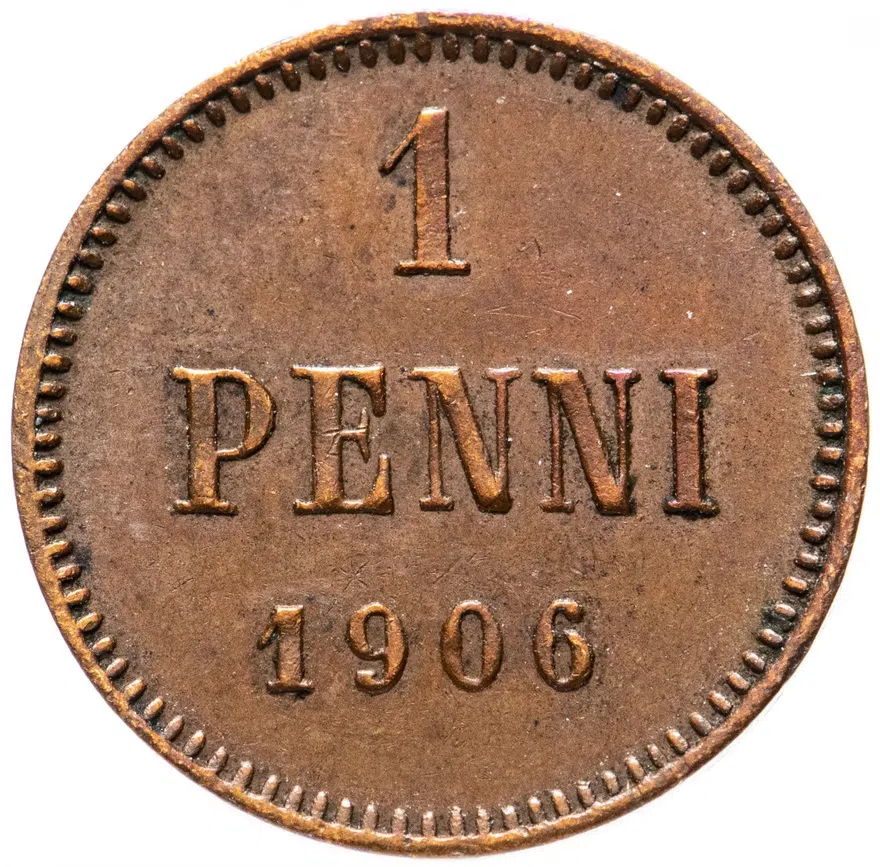 Финляндия 1 пенни (penny) 1906  монета для Финляндии, реверс