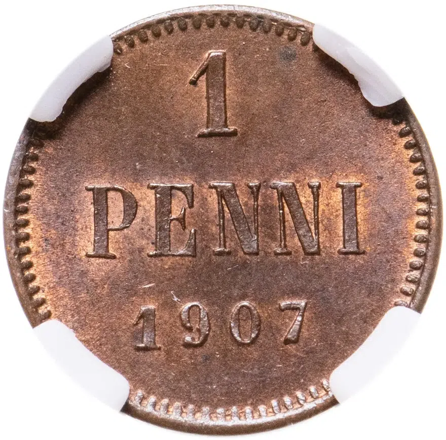 1 пенни (penny) 1907, монета для Финляндии