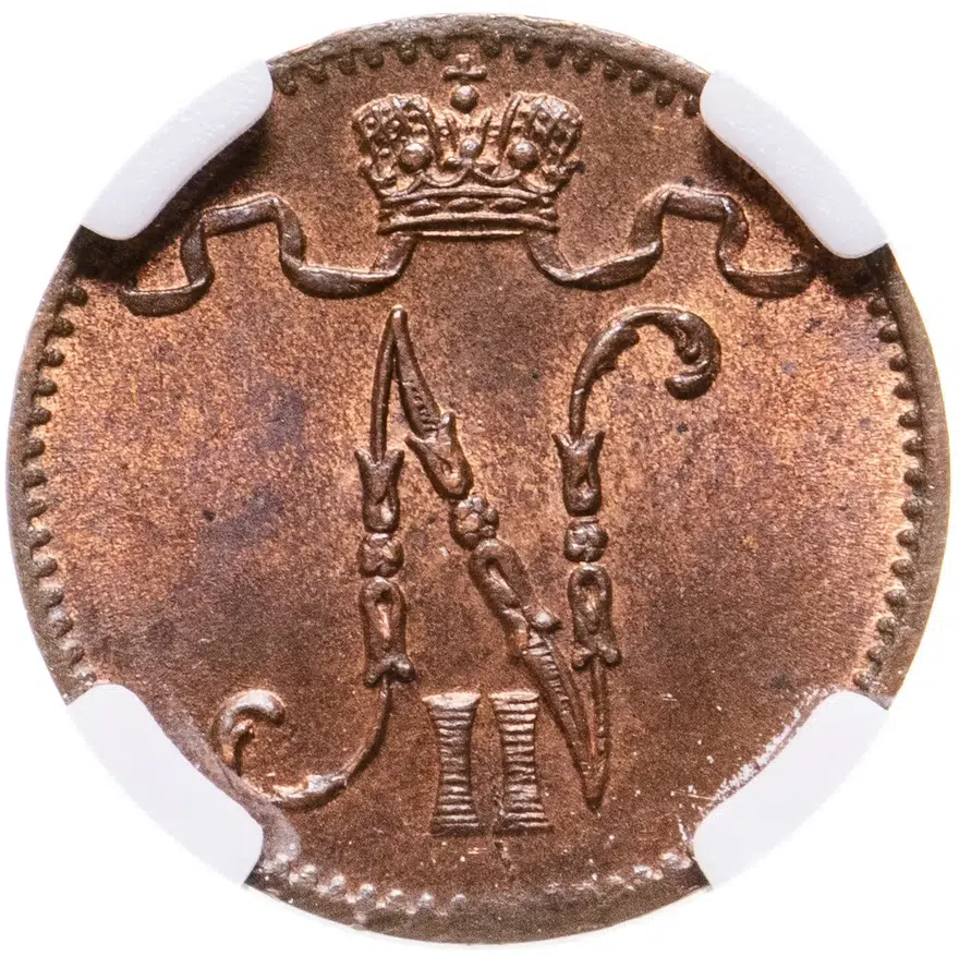 1 пенни (penny) 1907, монета для Финляндии, реверс