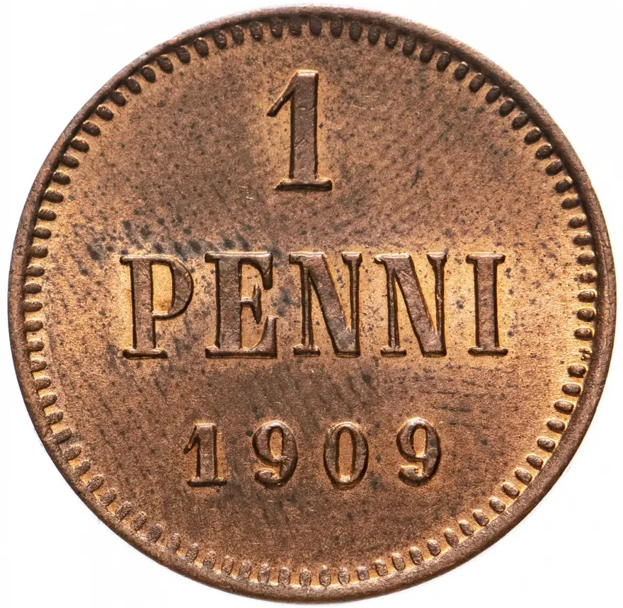 1 пенни 1909, монета для Финляндии