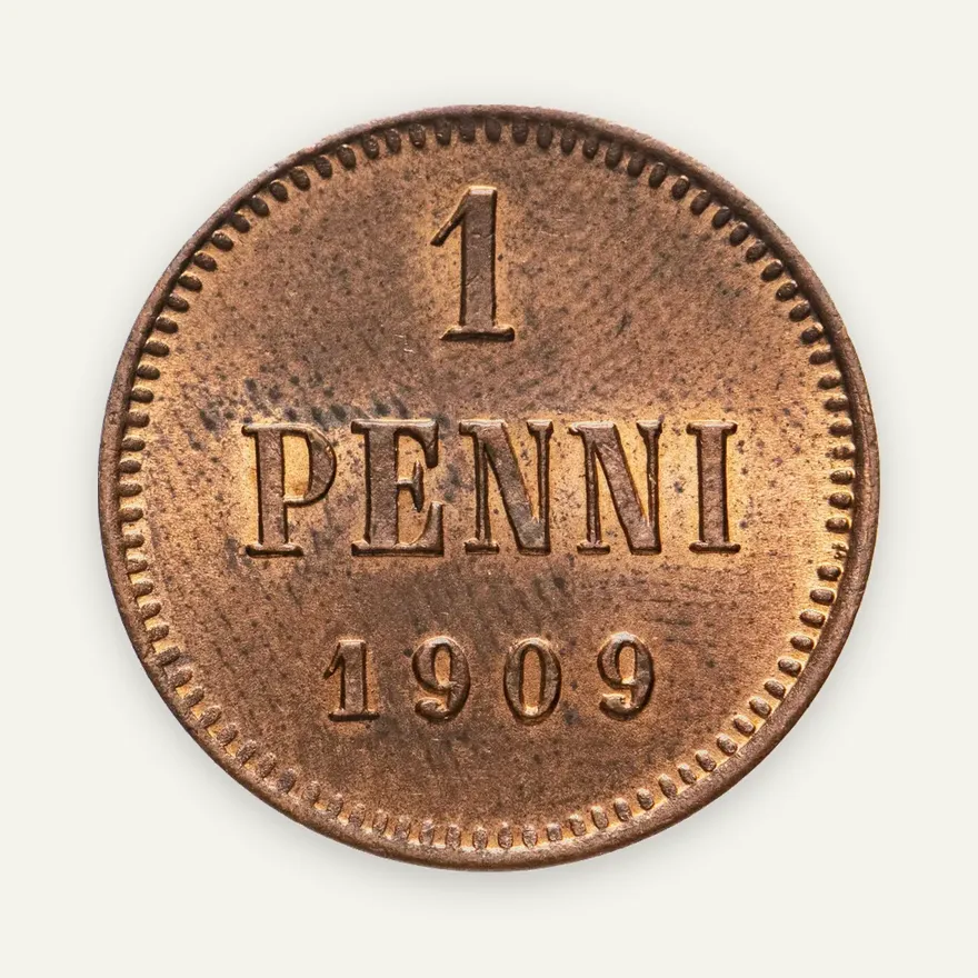 1 пенни 1909, монета для Финляндии, реверс