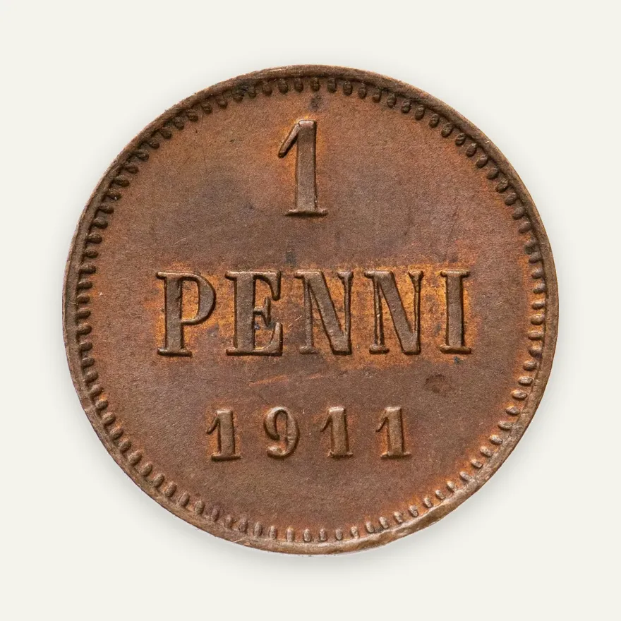 1 пенни 1911, монета для Финляндии, аверс