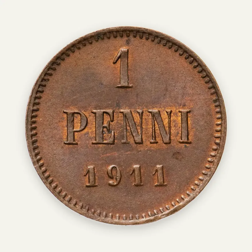 1 пенни 1911, монета для Финляндии, реверс