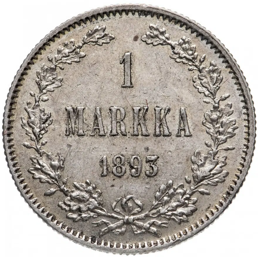 1 марка 1893 L, монета для Финляндии, реверс