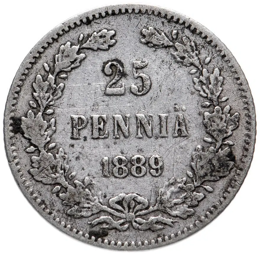 25 пенни (pennia) 1889 L Российская Финляндия, реверс