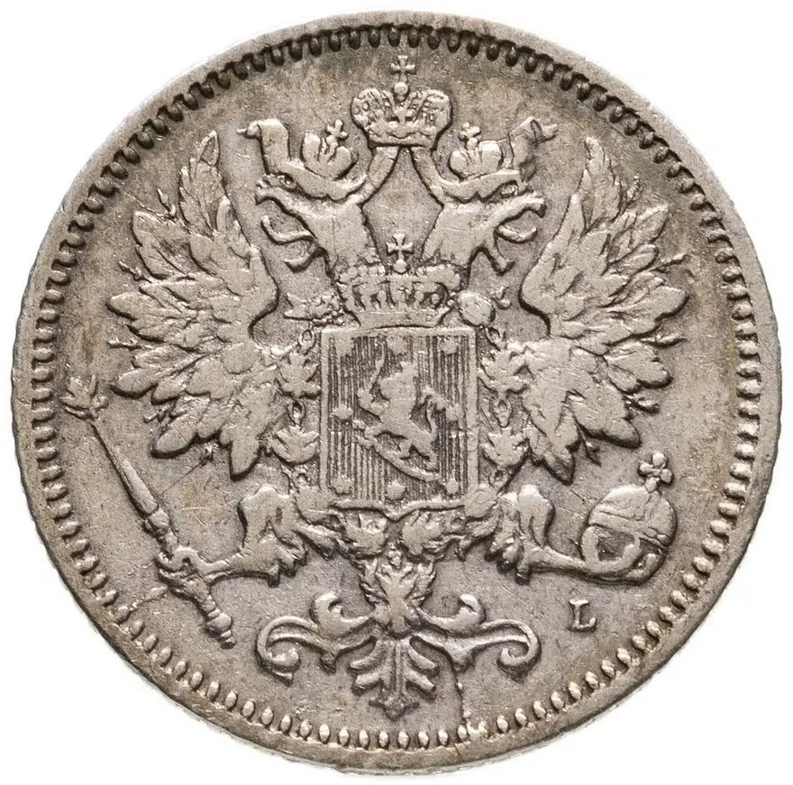 25 пенни (pennia) 1891 L Российская Финляндия, реверс