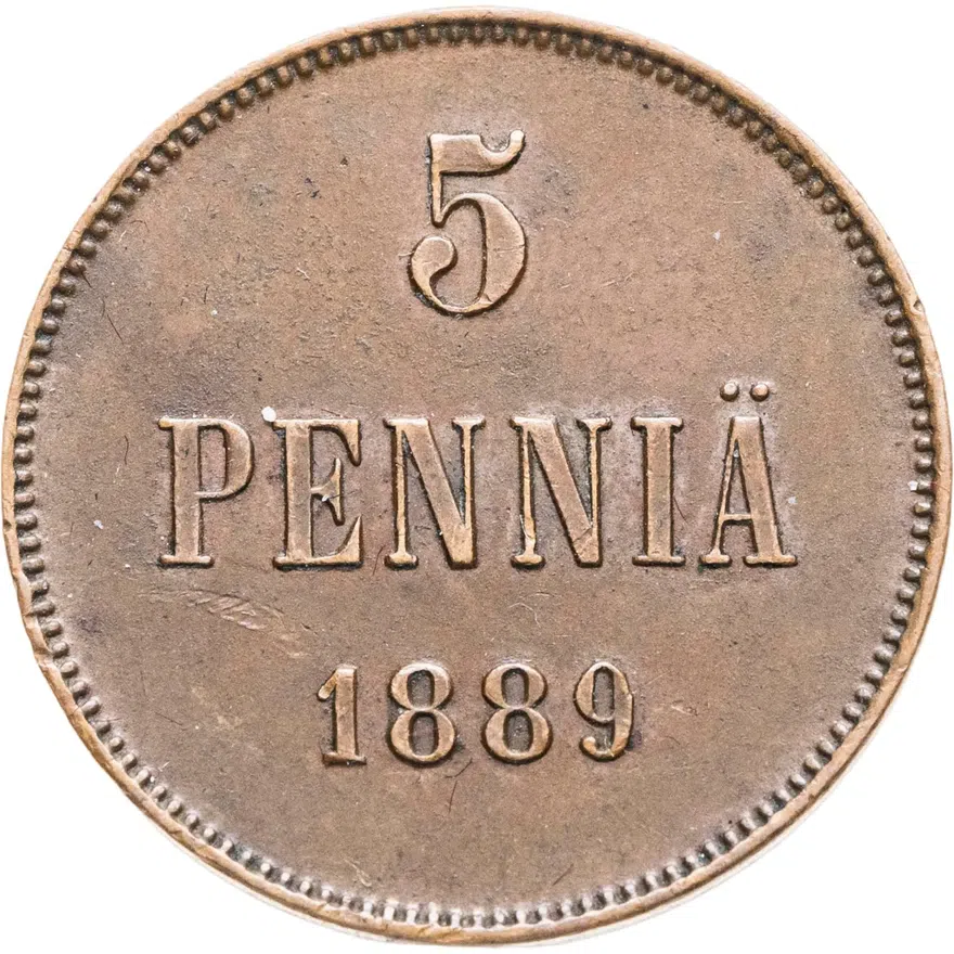 5 пенни (pennia) 1889 Российская Финляндия, аверс