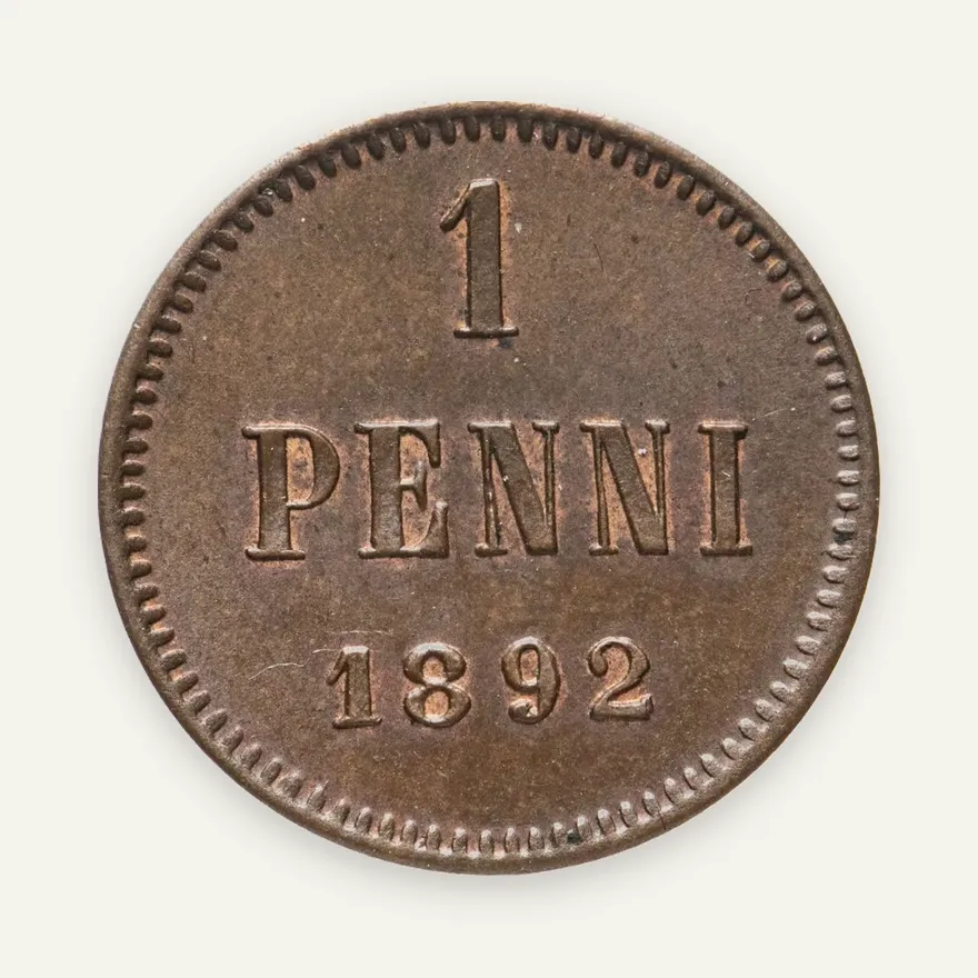 1 пенни (penni) 1892, монета для Финляндии, аверс
