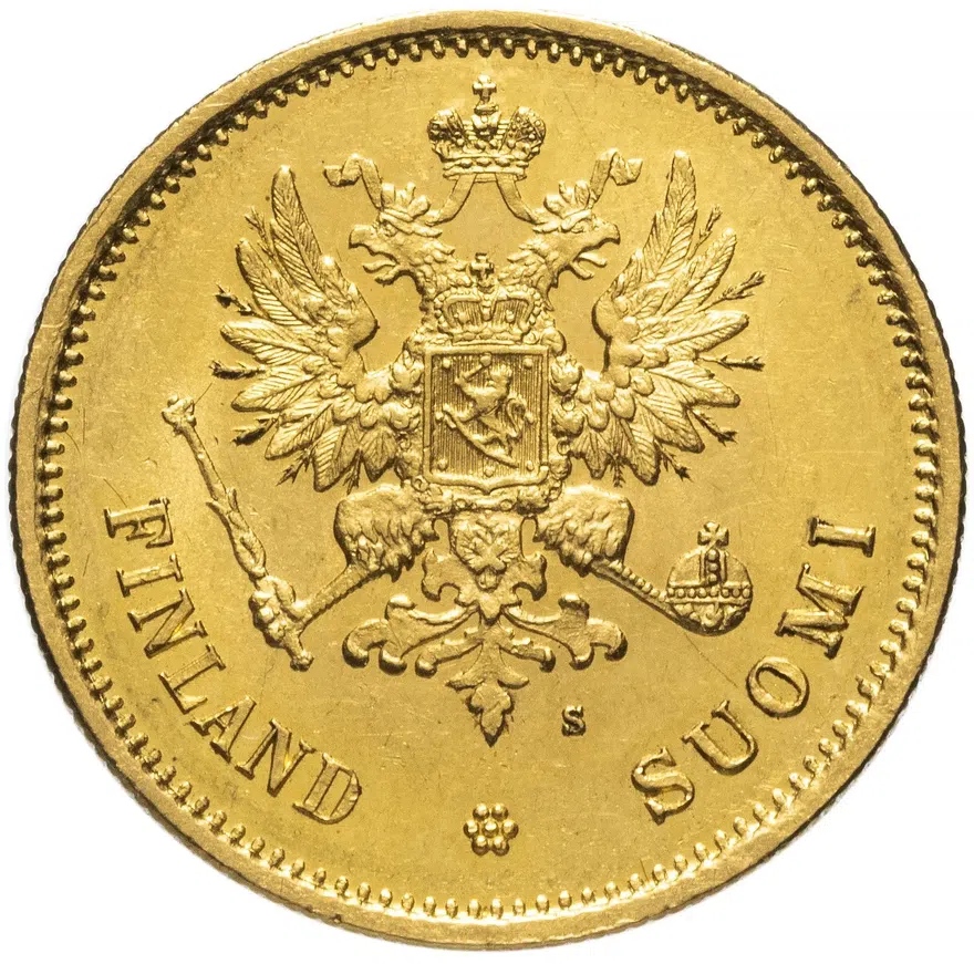 20 марок 1878 S монета для Финляндии, реверс