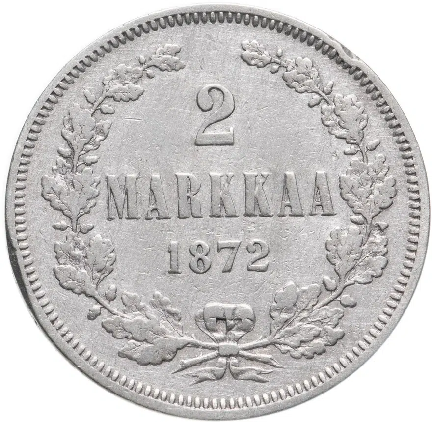 2 марки 1872 S, монета для Финляндии