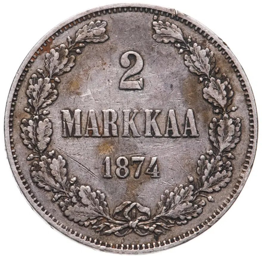 Для Финляндии  2 марки 1874 S, аверс