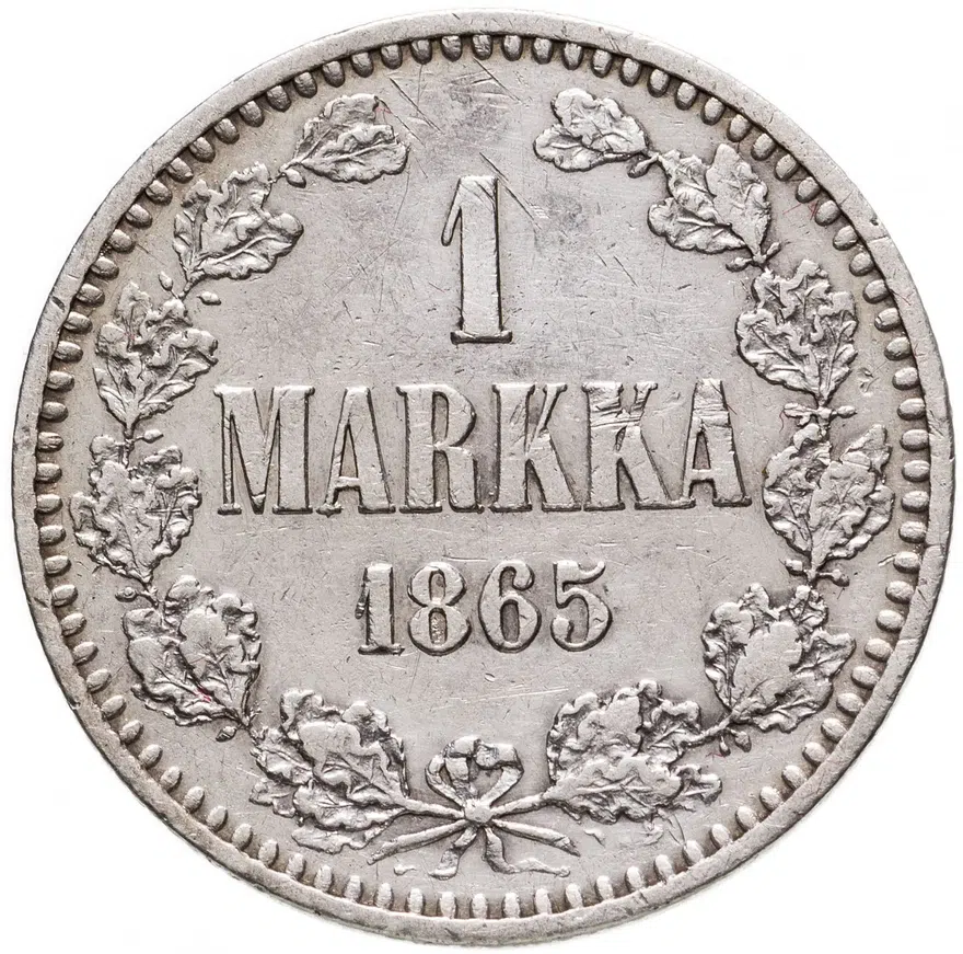 1 марка (markka) 1865 S, монета для Финляндии