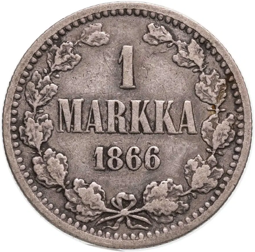 1 марка 1866 S, монета для Финляндии