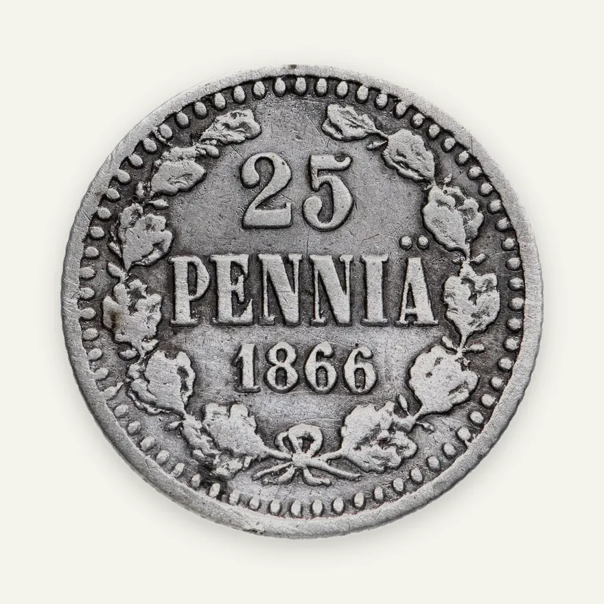 25 пенни 1866 S, монета для Финляндии, реверс
