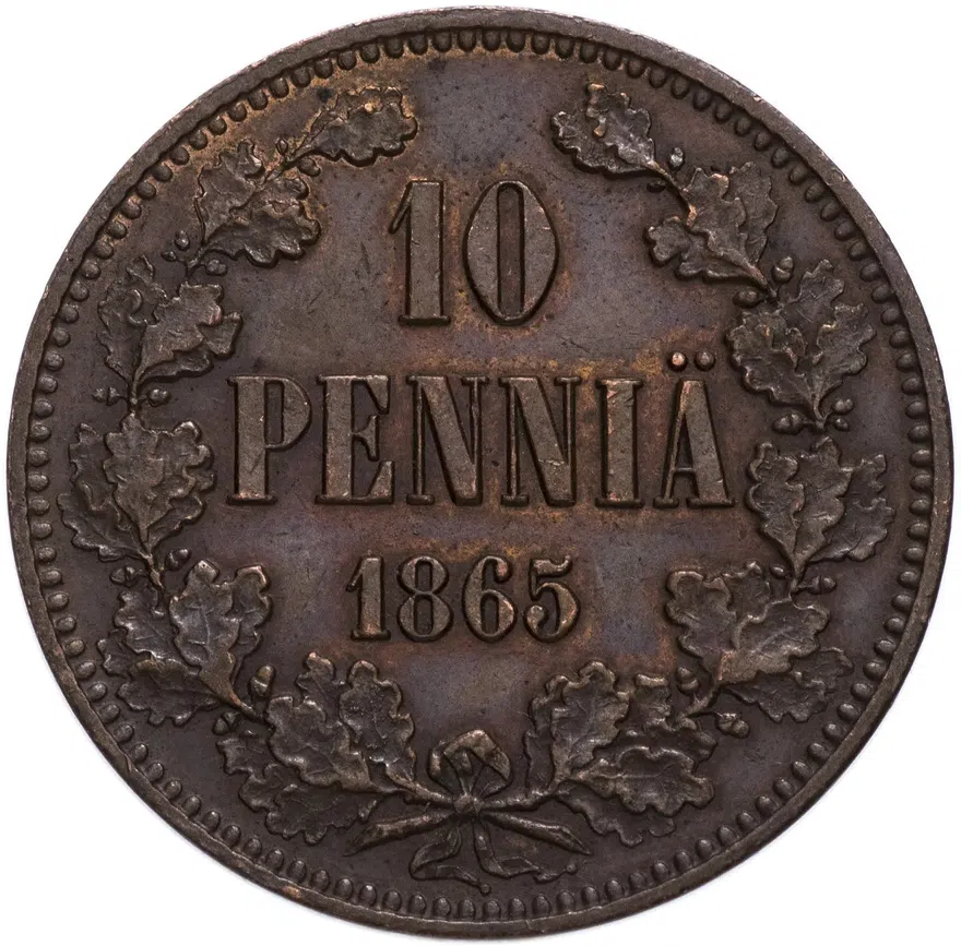 10 пенни (pennia) 1865, аверс