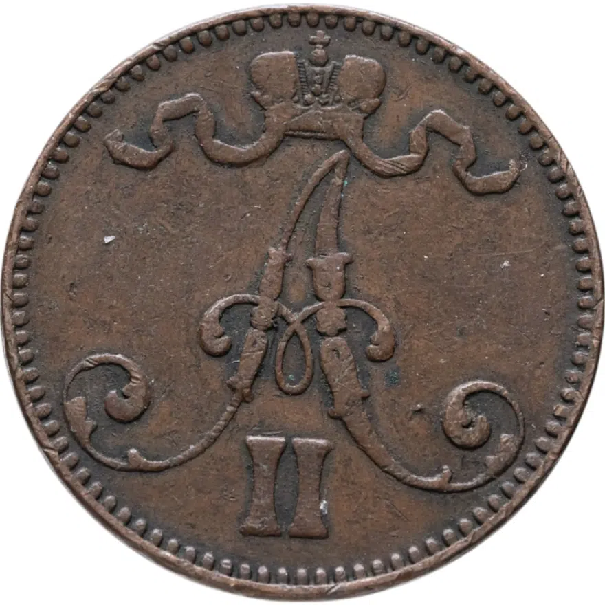 5 пенни 1865, монета для Финляндии, реверс