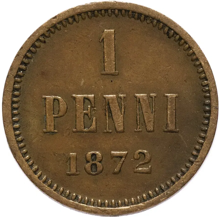 Для Финляндии 1 пенни 1872, аверс